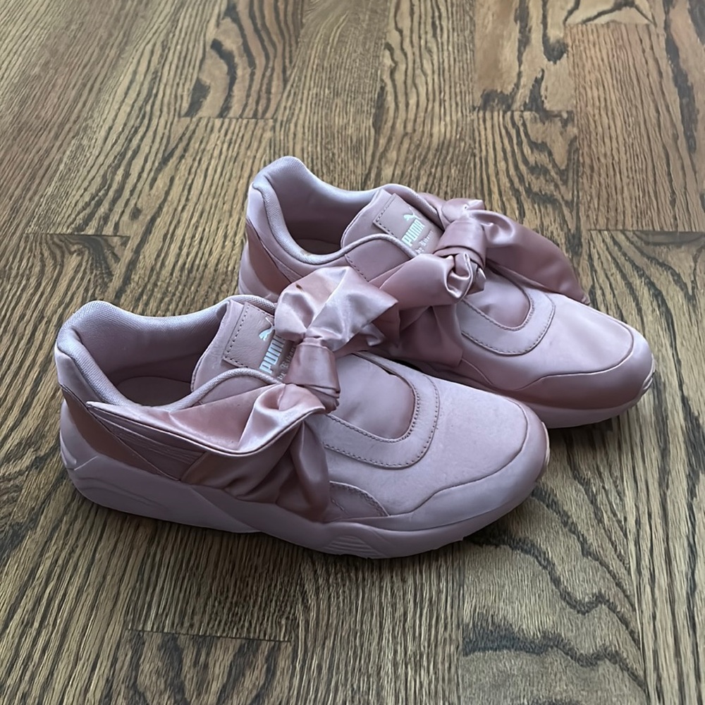 fenty by rihanna pink bow satin sneakers